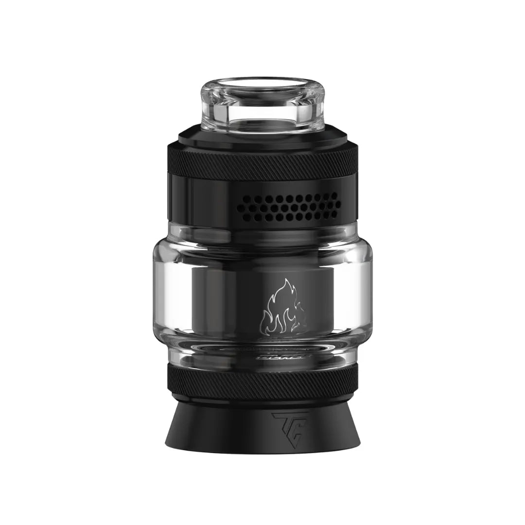 Black and clear vaping device on a white background