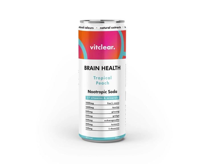 VitClear Brain Health Tropical Peach nootropic soda