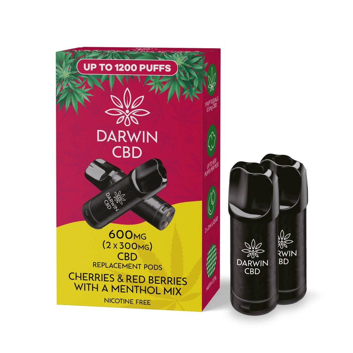 Darwin CBD 600mg Cherries, Red Berries and Menthol prefilled pods, two pack