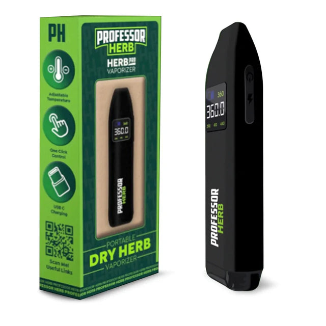 Professor Herb dry herb vaporizer with packaging on a white background