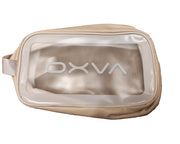 Beige toiletry bag with 'OXVA' branding 
