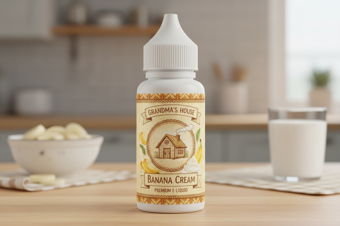 Grandmas house eliquid in a 50ml plastic bottle. bannana cream