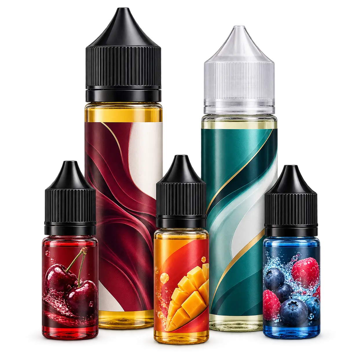 A selection of e-liquid bottles